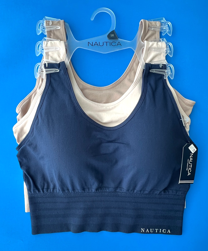NAUTICA 3 PK BRAS 1X 2X 3X NT8487 SUPER SOFT LOUNGE COMFORT SEAMLESS LONGLINE