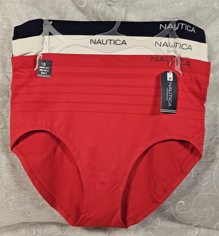Nautica 3 Super Soft High Waist Briefs 2X Plus Size Red White Navy Blue Stretch