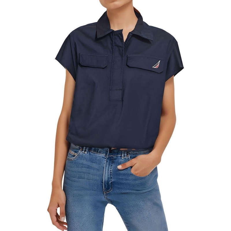 Nautica Jeans Co. Womens Navy Logo Cotton Polo Top XS BHFO 6417