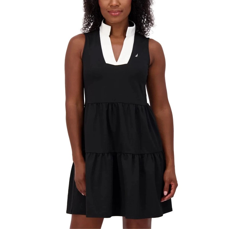 Nautica Jeans Women's Tiered Collar Sleeveless Mini Dress Black Size S