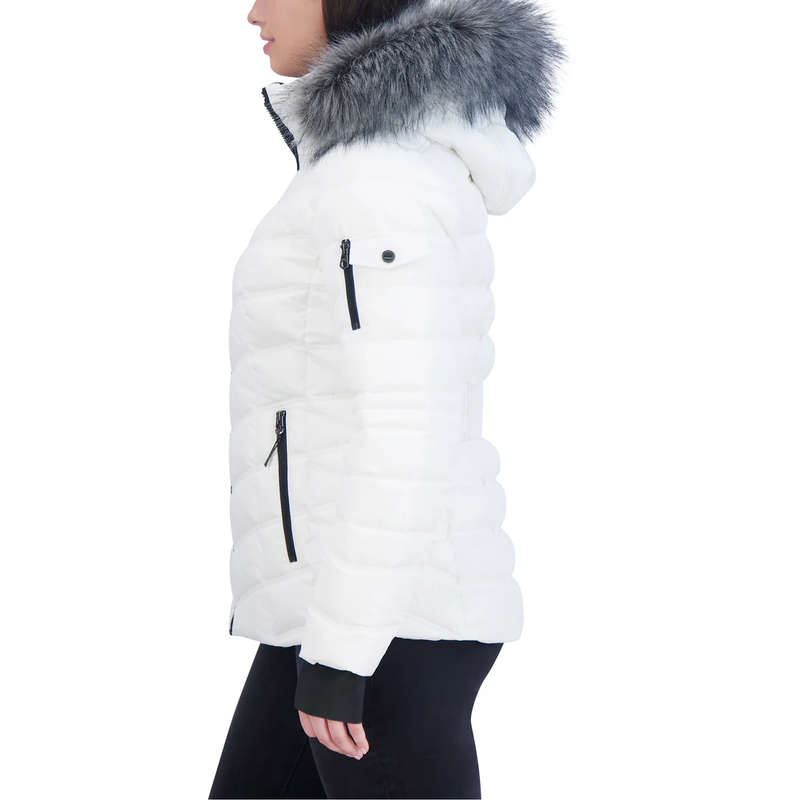 Nautica Ladies' Puffer Jacket Water Resistant With Faux Fur Hood White XXL