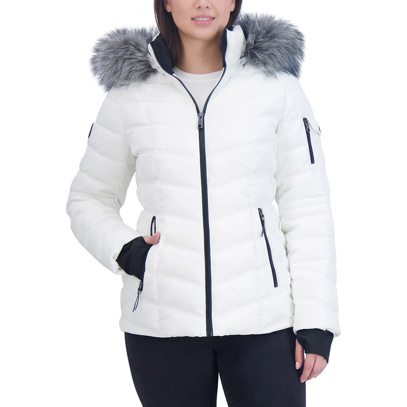 Nautica Ladies' Puffer Jacket Water Resistant With Faux Fur Hood White XXL