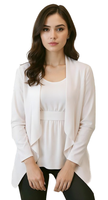 Neiman Marcus White Draped Open Front Jacket Machine Washable Women's SZ M L NWT