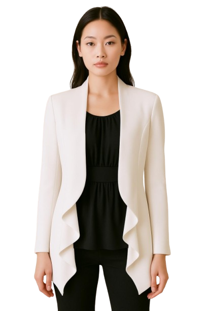 Neiman Marcus White Draped Open Front Jacket Machine Washable Women's SZ M L NWT