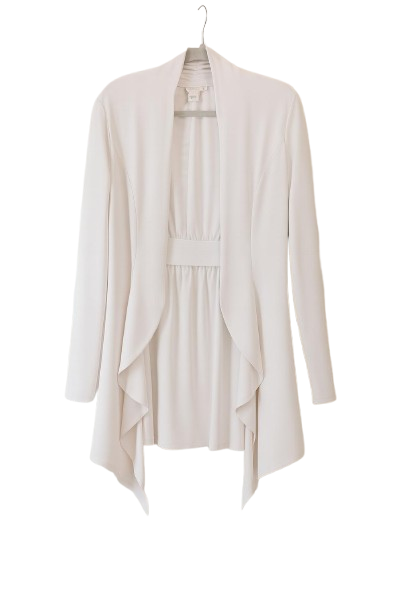 Neiman Marcus White Draped Open Front Jacket Machine Washable Women's SZ M L NWT