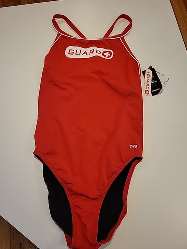 New $65 TYR Guard Diamond Fit One Piece Swimsuit NWT Red SZ 38