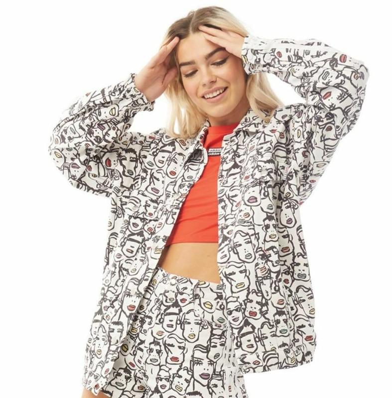 NEW ADIDAS ORIGINALS WOMENS FIORUCCI "FACES" TREFOIL TRACK JACKET~ LARGE #FL4136