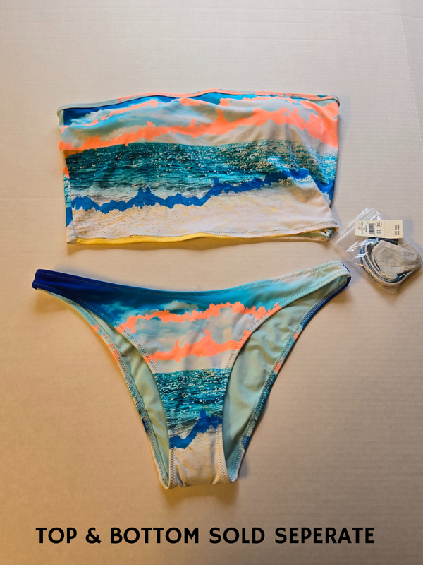 New American Eagle Aerie UPF 50 Longline Bathing Suit Top Bandeau Top Blue Beach