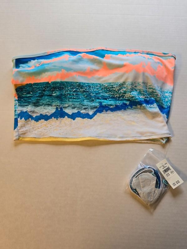 New American Eagle Aerie UPF 50 Longline Bathing Suit Top Bandeau Top Blue Beach
