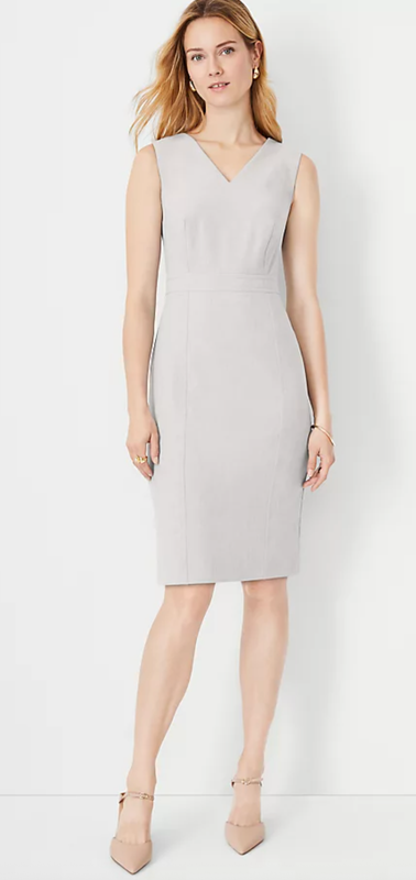 NEW ANN TAYLOR GREY PETITE DOUBLE V SEAMED BI-STRETCH SHEATH DRESS SZ 4P