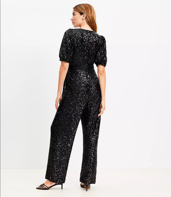 NEW ANN TAYLOR LOFT $150 BLACK SEQUI NTIE WAIST JUMPSUIT SZ 6