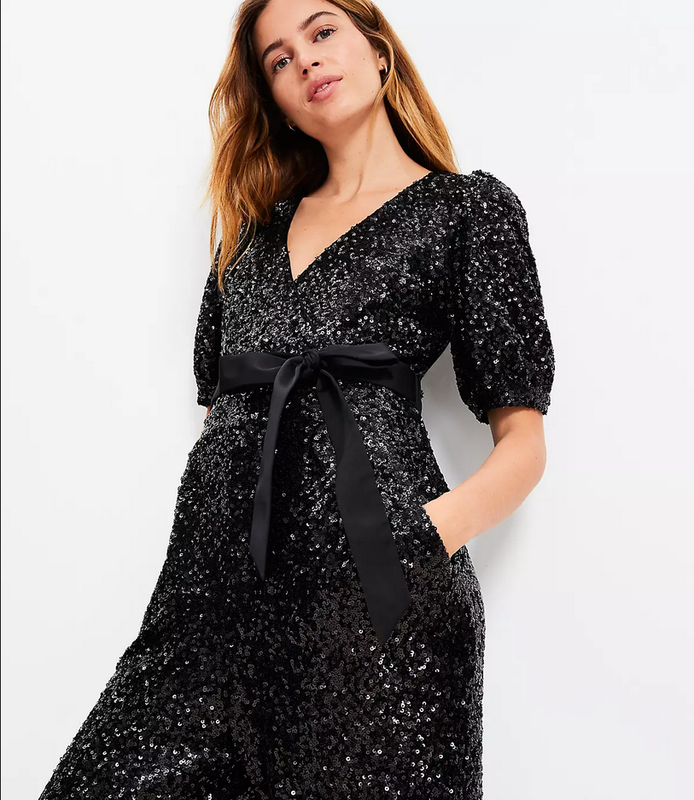 NEW ANN TAYLOR LOFT $150 BLACK SEQUI NTIE WAIST JUMPSUIT SZ 6