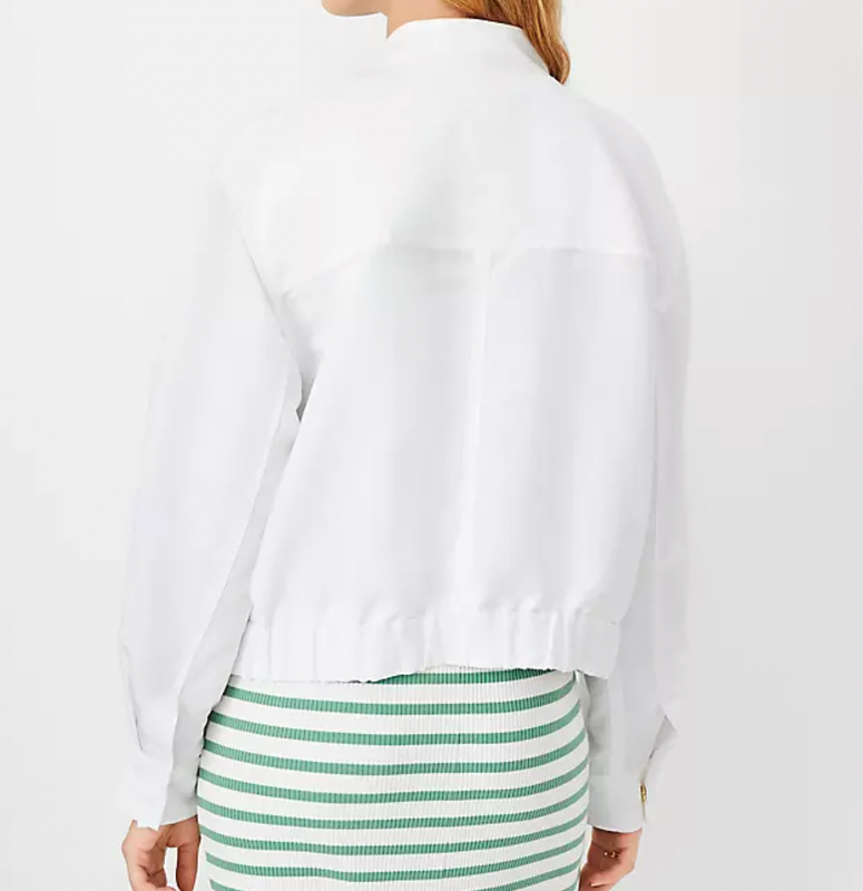 NEW ANN TAYLOR WEEKEND WHITE PATCH POCKET BOMBER JACKET SZ MEDIUM M