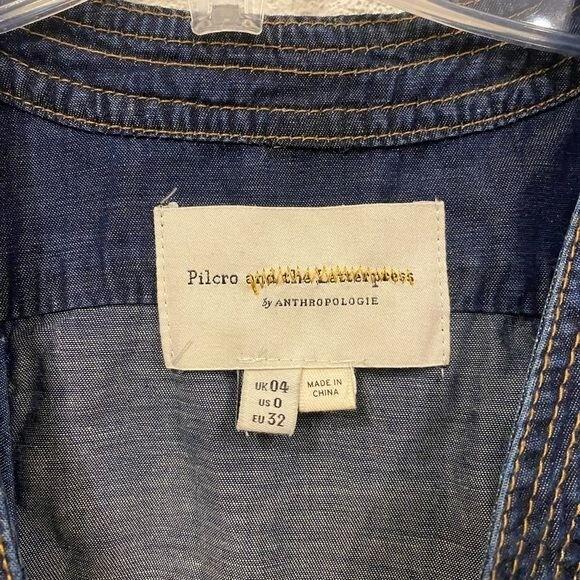 NEW Anthropologie Pilcro + The Letterpress Denim Romper Retro Tie Waist Sz 0