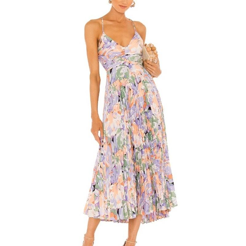 NEW Astr the Label Blythe Floral Plisse Midi Dress Size M CORAL MULTI Revolve