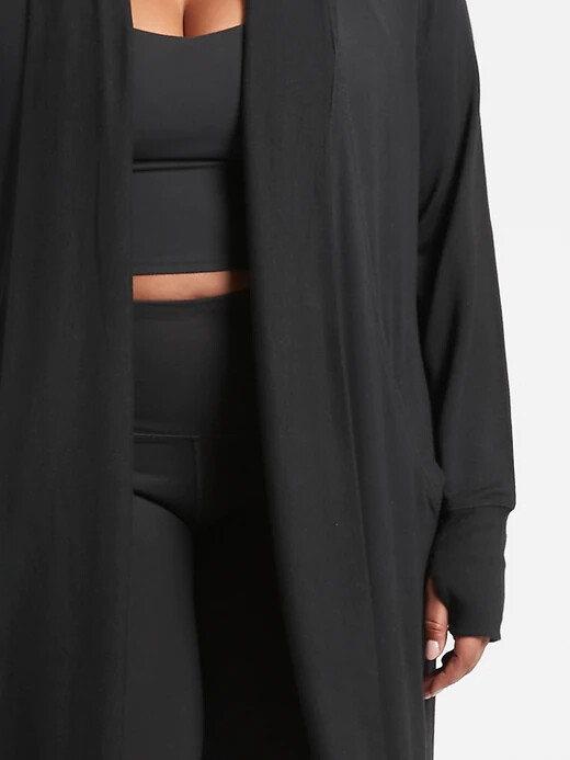 NEW Athleta Women Pranayama Long Wrap Soft Thumbholes Cardigan Black