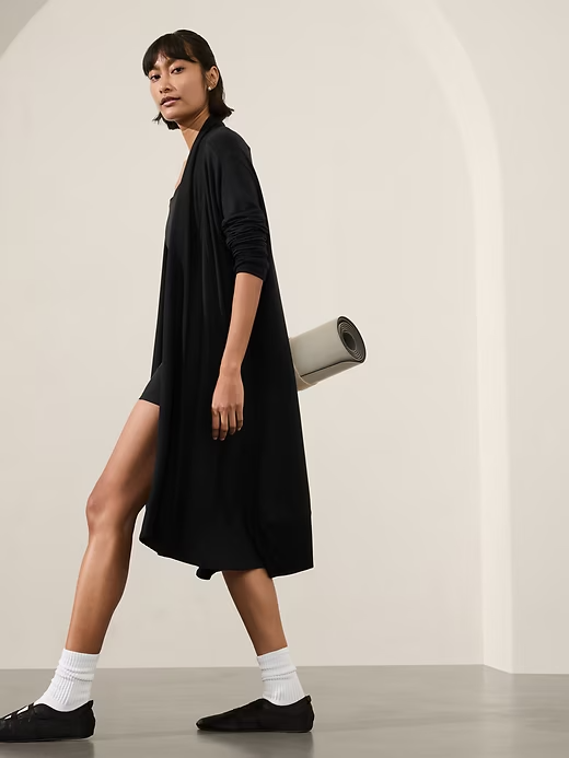 NEW Athleta Women Pranayama Long Wrap Soft Thumbholes Cardigan Black