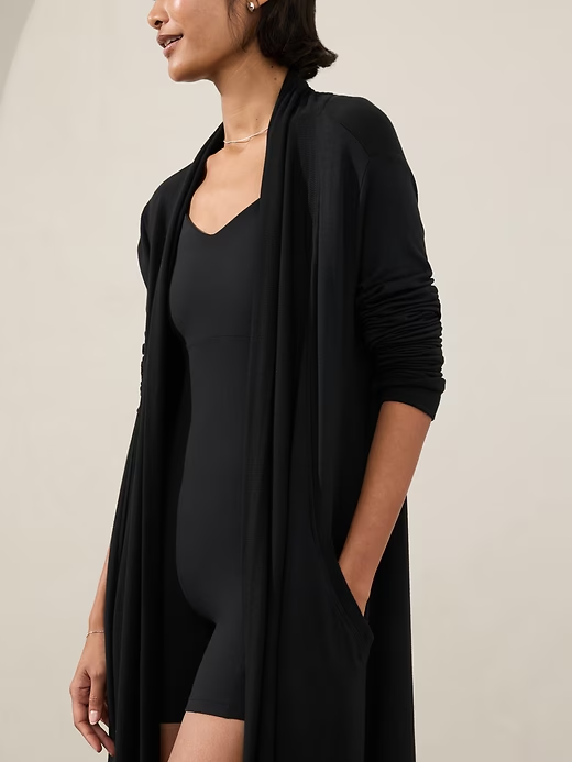 NEW Athleta Women Pranayama Long Wrap Soft Thumbholes Cardigan Black
