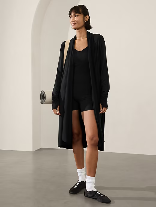 NEW Athleta Women Pranayama Long Wrap Soft Thumbholes Cardigan Black