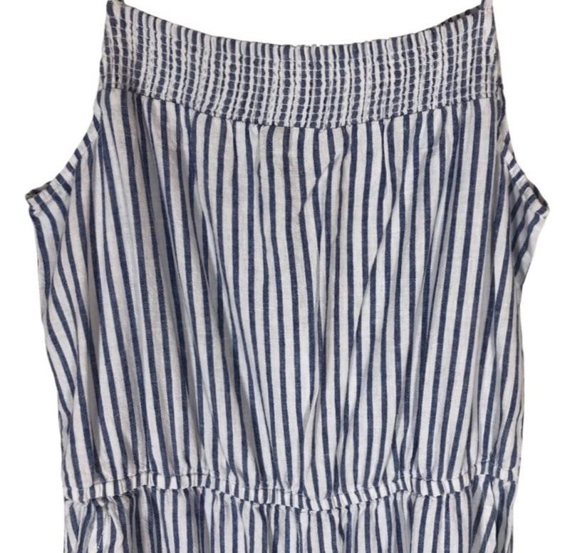 NEW Beach Lunch Lounge Pants Romper Jumpsuit L Blue White Stripe Linen Blend NWT