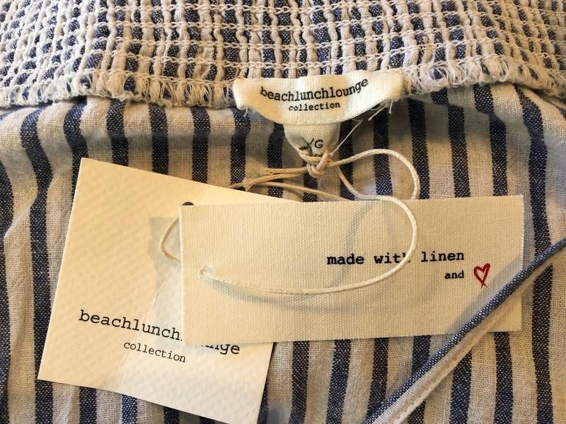 NEW Beach Lunch Lounge Pants Romper Jumpsuit L Blue White Stripe Linen Blend NWT