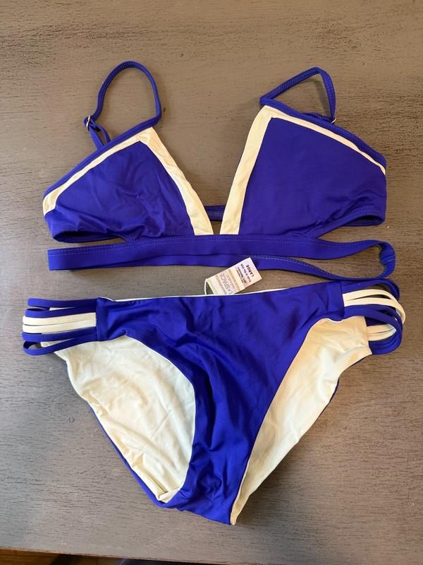 NEW blue L SPACE two piece swimsuit bikini size large