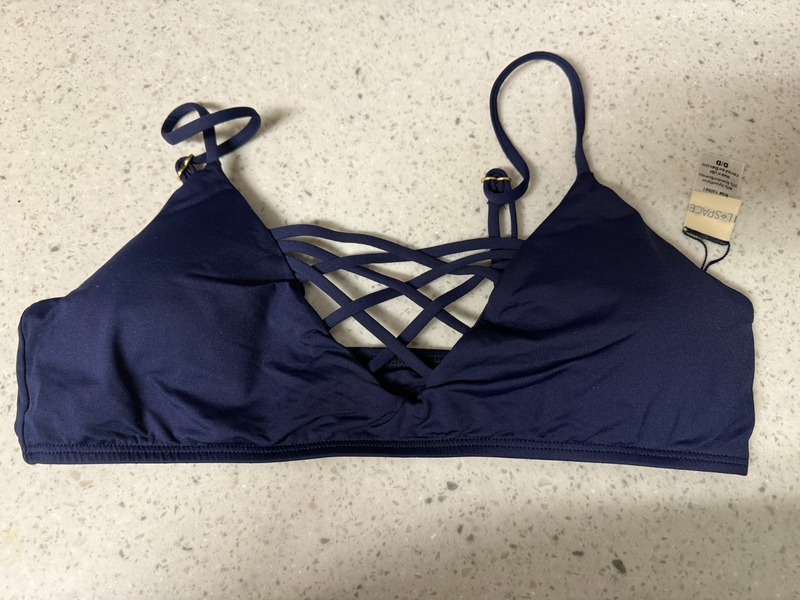 NEW blue strappy L SPACE swimsuit bikini top size D cup