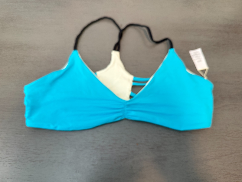 NEW blue strappy L SPACE swimsuit bikini top size D cup