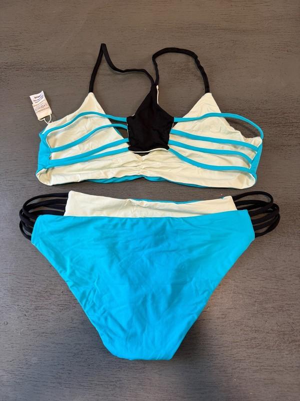 NEW Blue Strappy L SPACE Two Piece Swimsuit Bikini Size Large