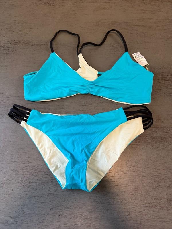 NEW blue strappy L SPACE two piece swimsuit bikini size large