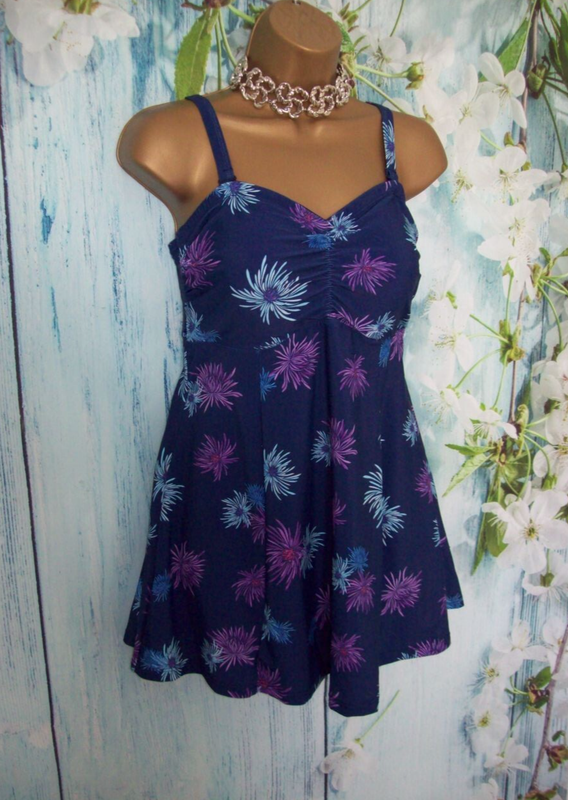 NEW BONMARCHE SWIMDRESS SIZE 18 Navy Floral Skirted Swimsuit Removable Straps