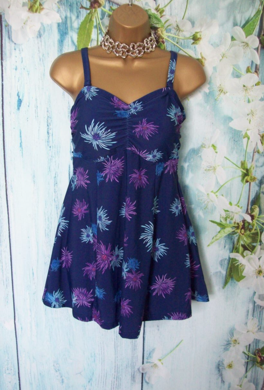 NEW BONMARCHE SWIMDRESS SIZE 18 Navy Floral Skirted Swimsuit Removable Straps