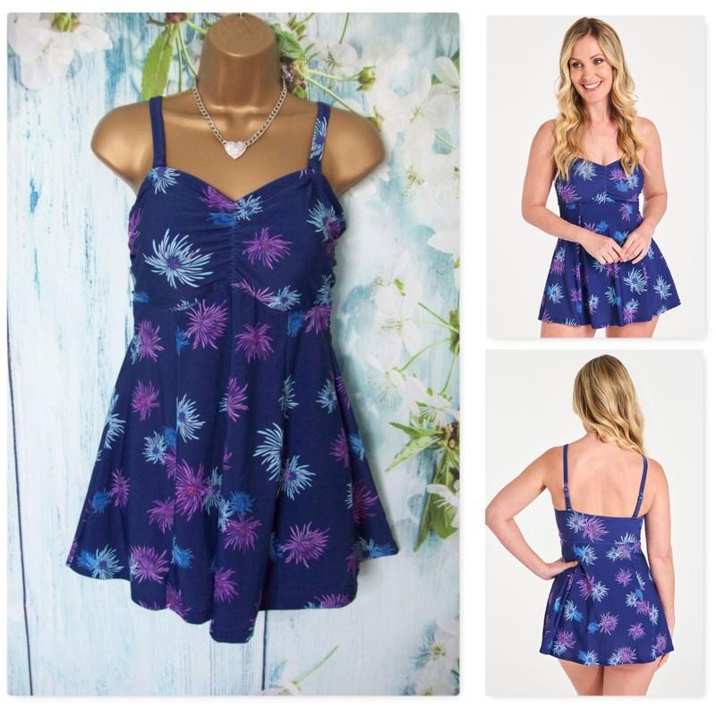 NEW BONMARCHE SWIMDRESS SIZE 18 Navy Floral Skirted Swimsuit removable straps