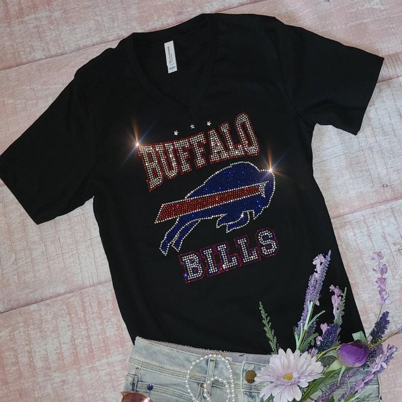 New Buffalo Bills Rhinestone New Womens VNeck Sizes Sm Thru 4X Womens Sizing