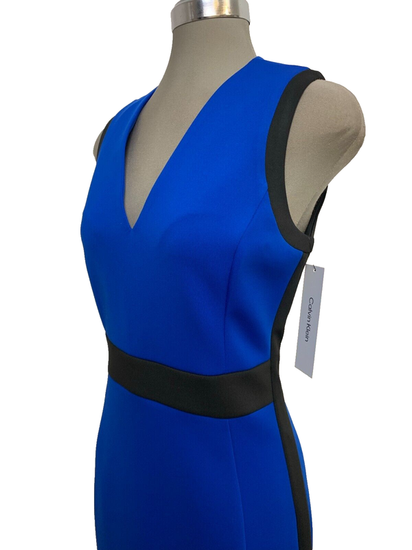 New Calvin Klein Elegant Sheath Dress Color Block Blue Black Women’s Size 8