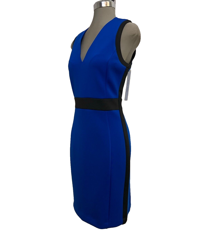 New Calvin Klein Elegant Sheath Dress Color Block Blue Black Women’s Size 8