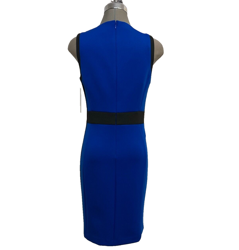 New Calvin Klein Elegant Sheath Dress Color Block Blue Black Women’s Size 8