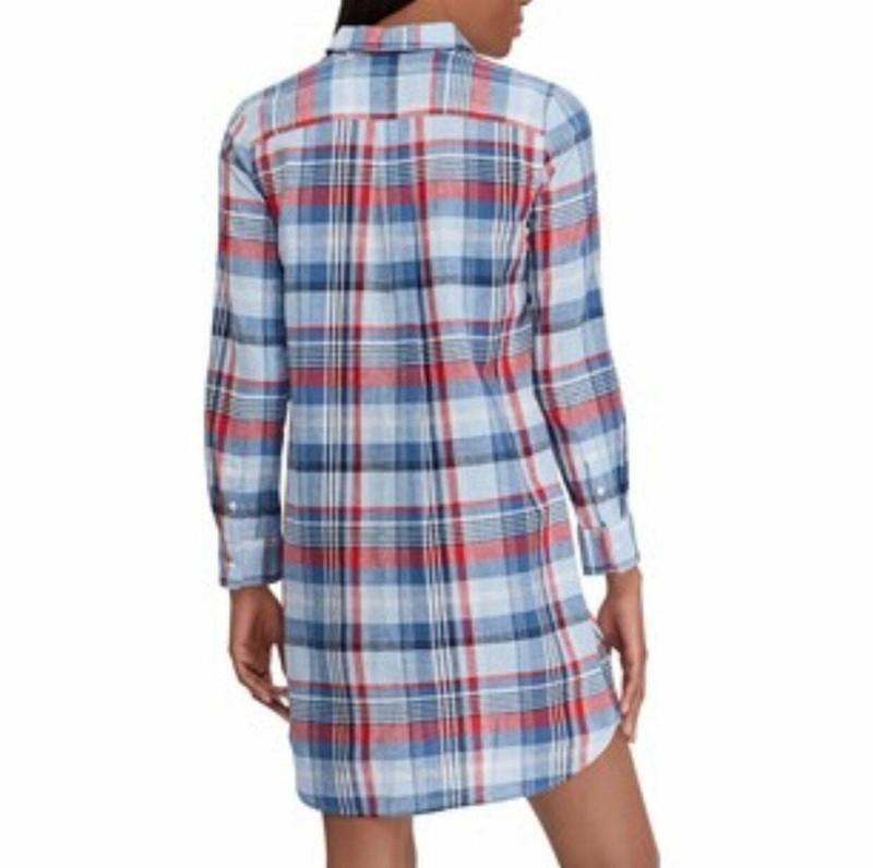 New Chaps Long Plaid Dress Womens Size XL Button Front W/Pockets $89
