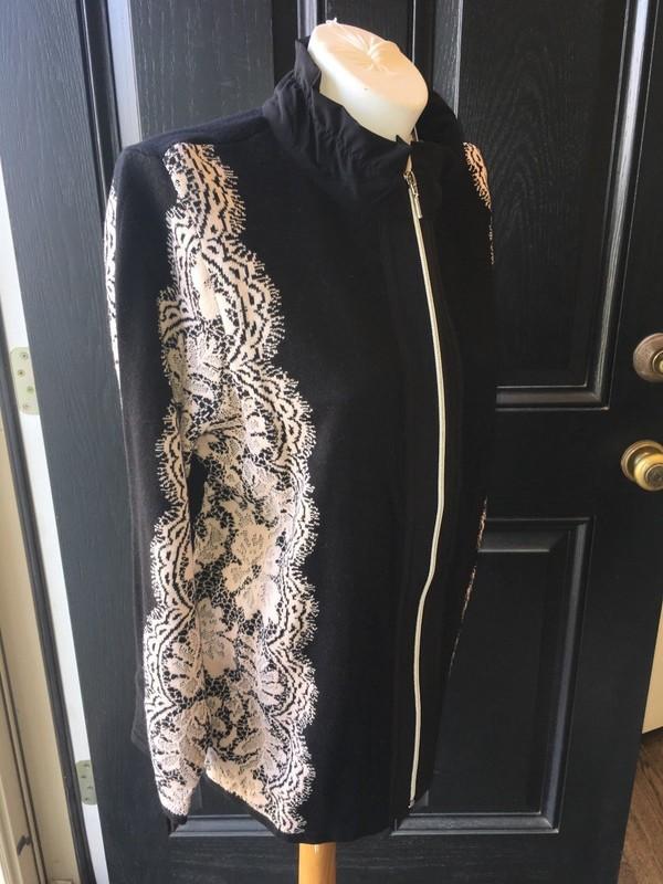 New Chico's Zenergy Cotton Cashmere Black Lace Mix Neema Jacket 2 = L 12 14 NWT
