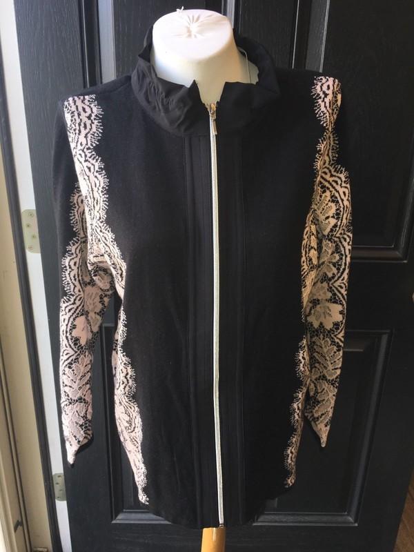 New Chico's Zenergy Cotton Cashmere Black Lace Mix Neema Jacket 2 = L 12 14 NWT