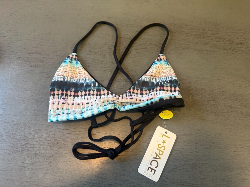 NEW colorful lined L SPACE swimsuit bikini top size XS