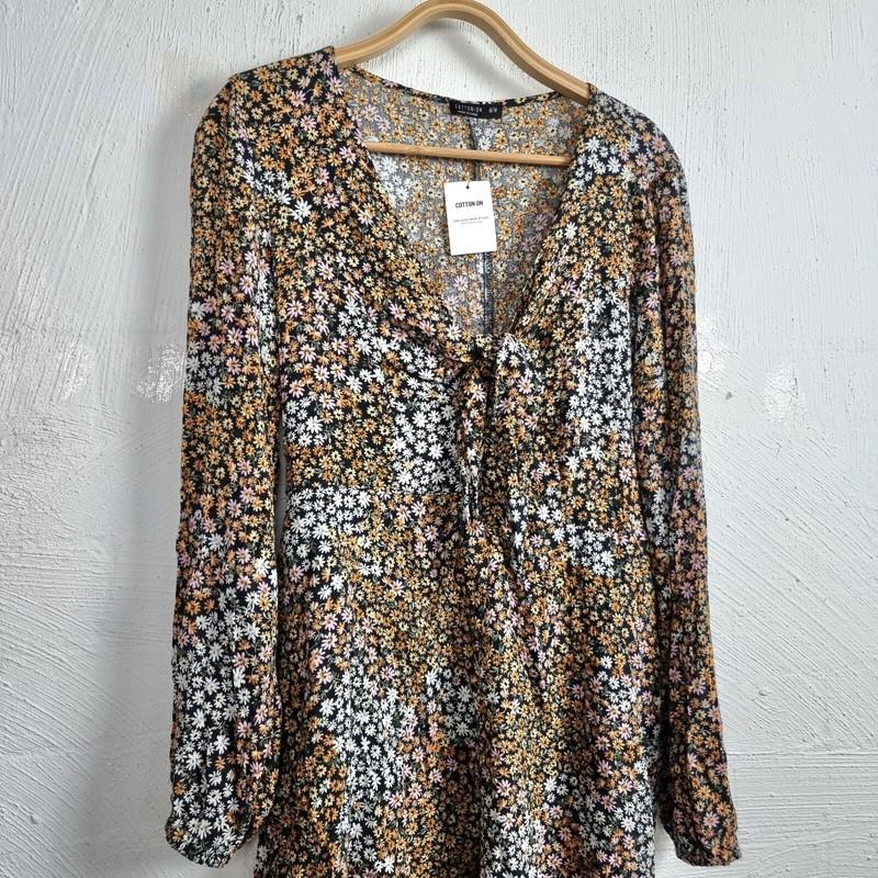 New COTTON ON Womens Jumpsuit Size M Yellow/Grey Floral Long Sleeve Tie Front