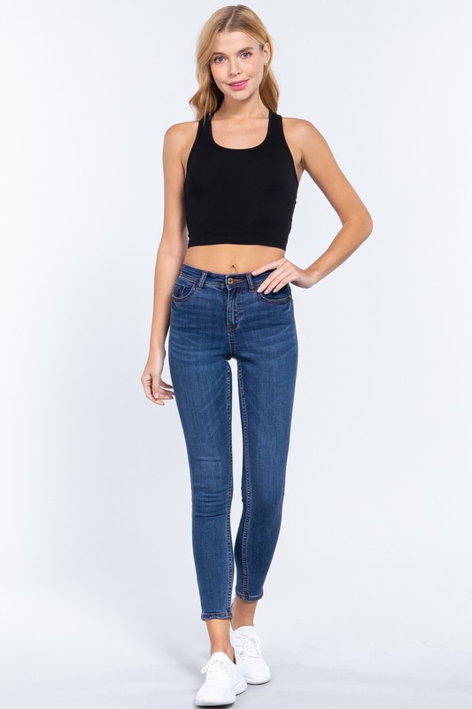 NEW COTTON SPANDEX CROP TOP RACERBACK CROPPED TANK TOP S M L