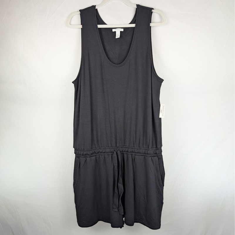 NEW Daily Ritual Women's Black Tank Romper Jumpsuit Drawstring Pockets Casual L