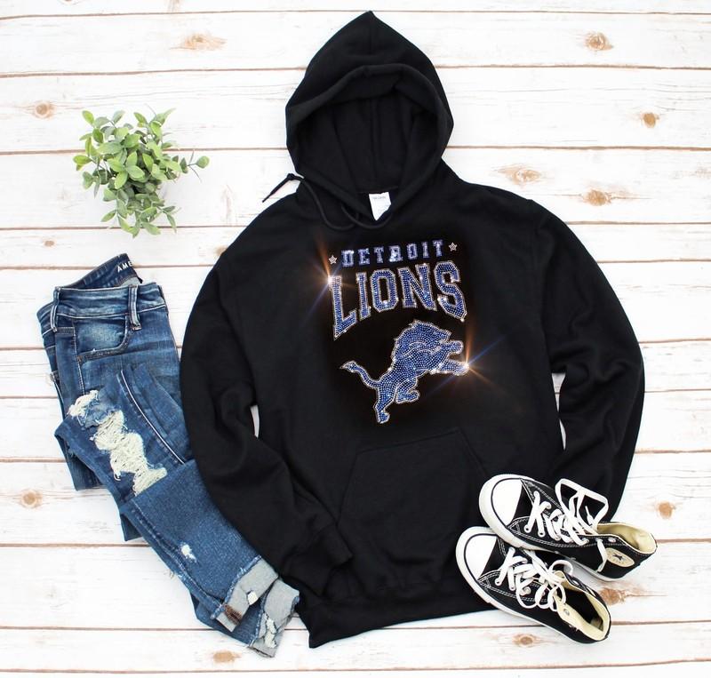 New Detroit Lions Bling Hoodie or Crewneck Sweatshirt UNISEX SM-5X Black