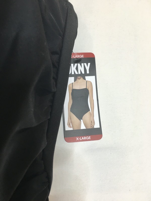 New DKNY Women 1 Pc Tummy Control Swimsuit Black Bandeau Many Sizes