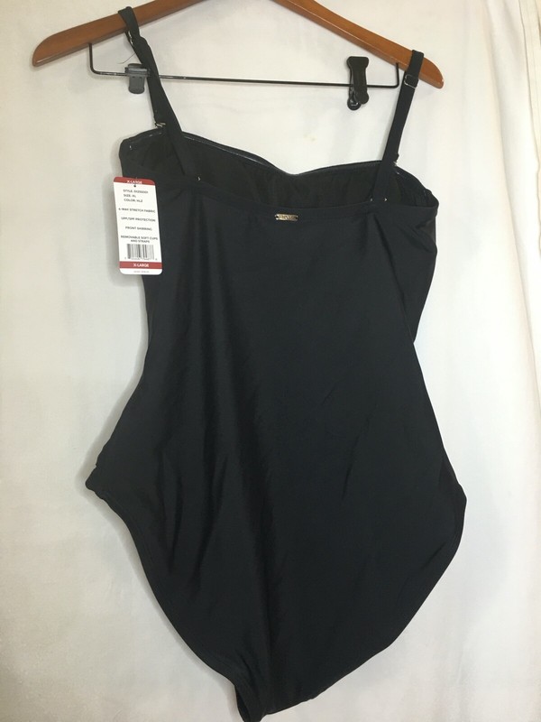 New DKNY Women 1 Pc Tummy Control Swimsuit Black Bandeau Many Sizes