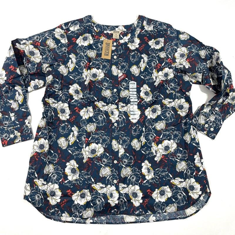 New Duluth Wrinkle Fighter Tunic Shirt Blue White Floral Size 1X Plus