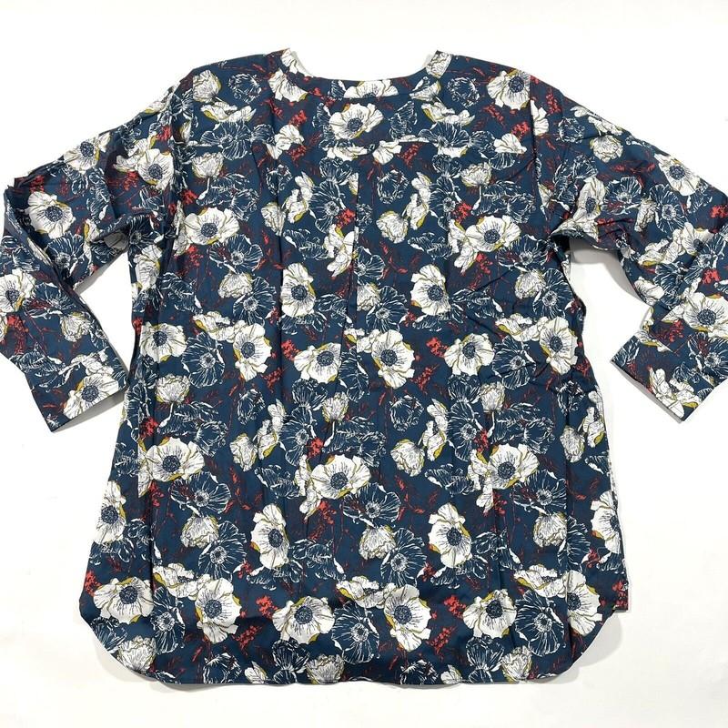 New Duluth Wrinkle Fighter Tunic Shirt Blue White Floral Size 1X Plus