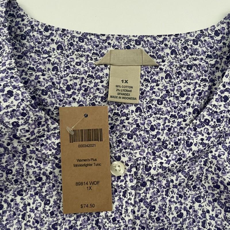 New Duluth Wrinkle Fighter Tunic Shirt Purple Floral Size 1X